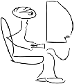 Drawing of a guy in front of a computer